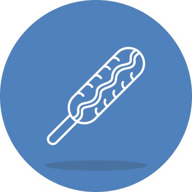 Çemberin merkezindeki çubukta yiyecek uygulamaları için uygun bir mısırlı sosis çizimi..