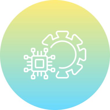 Sistem optimizasyon uygulamaları veya donanım ayarı web sayfaları için uygun bir mikroçip ile entegre mekanik dişli teknik yapılandırma simgesi.