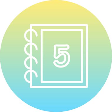 Bir spiral defter dairesel çerçeve içinde duruyor, ön kapakta beş numara büyük gösteriyor.