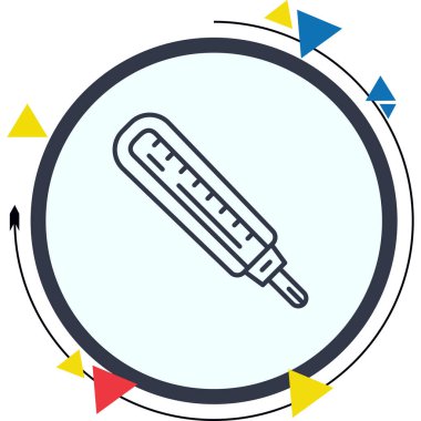 İşaretli ölçekli ve sensör uçlu tıbbi termometre çapraz konumda. Uygulama için uygun simge.