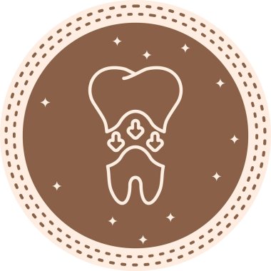 Diş kaplaması simgesi. Yapay protez kapak diş eti içindeki insan dişlerinin üzerine konarak diş hekimliği prosedürünü ya da diş onarımını temsil eder..