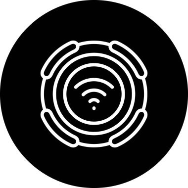 Eş merkezli daireler ve kablosuz sinyal sembolü içeren bir simge dairesel çerçeve içinde görüntülenir