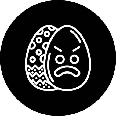 Bir Paskalya yumurtası kızgın bir yüz, çatık kaşlar ve geniş bir kaşla süslenir ve başka bir süslü yumurtanın yanında durur..