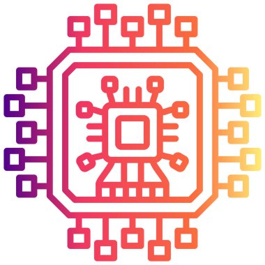 Devre kartlı mikroçip simgesi. Doğrusal ve siluet biçimi.