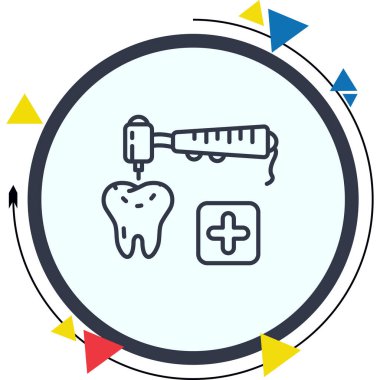 Diş Doldurma simgesi. Profesyonel diş macunu, tıbbi haç sembolünün yanındaki tek bir diş yüzeyindeki boşluğa iyileştirici dolgu malzemesi uygular..