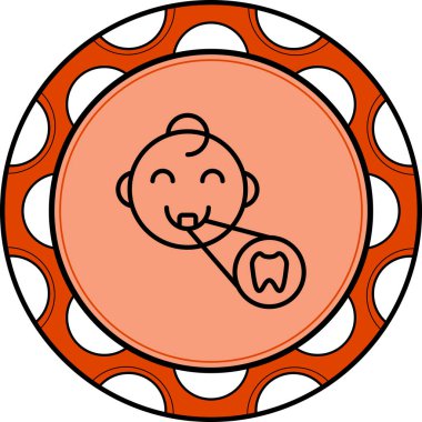 Pediatrik dişleri temsil etmek için büyüteçle gösterilen tek dişli, gülümseyen bir bebek.