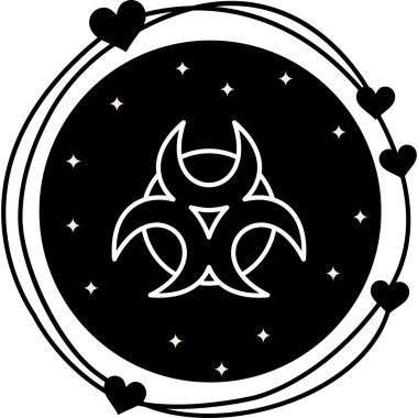 Dairesel tasarımda biyolojik tehlike uyarısı tasvir eden sembol.