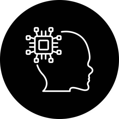 Entegre mikroçip ve bağlantı düğümlerine sahip insan profili simgesi, nöroteknoloji uygulamaları veya yapay zeka web sayfaları için uygundur.