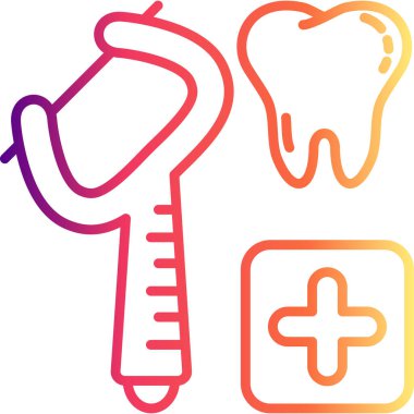 Diş ipi ikonu. Profesyonel diş ipi, tıbbi haç sembolünün yanındaki sağlıklı insan dişleri arasındaki boşlukları temizler ve uygulamalar için uygun ağız hijyenini gösterir..