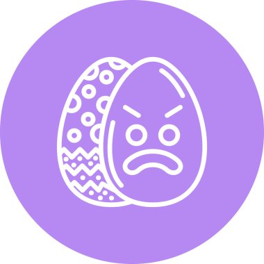 Bir Paskalya yumurtası kızgın bir yüz, çatık kaşlar ve geniş bir kaşla süslenir ve başka bir süslü yumurtanın yanında durur..