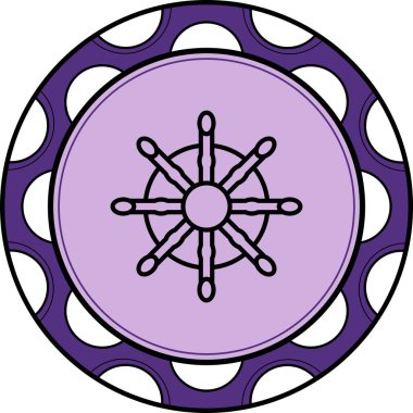 Sekiz telli ve merkezi merkezli geleneksel ahşap gemi direksiyonu. Uygulama için uygun simge.