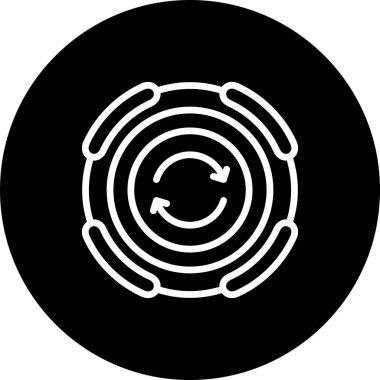 Minimalist simge merkezde saat yönünde dairesel bir hareket oluşturan iki küçük oklu bir dizi eşmerkezli daireler içerir..