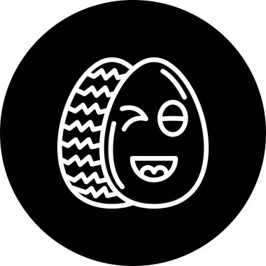 İki süslü Paskalya yumurtası dairesel bir çerçevede otururlar, bir yumurta göz kırpan bir yüz ve küçük yıldızların arasında mutlu bir gülümseme gösterir..