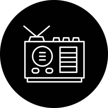 Dairesel arkaplanda ana simge anten ve kadranlı klasik radyo gösteriyor