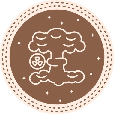 Beyaz çemberin içinde radyasyon sembolü olan nükleer patlama ana hatları simgesi.