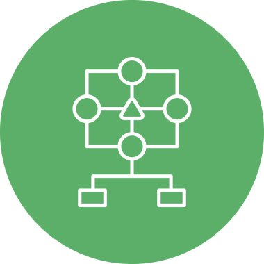 Bir kare çerçevedeki dört dairesel düğüme bağlı merkezi bir üçgen içeren geometrik diyagram, iki dikdörtgen baz birimine kadar dallanıyor. Uygulama için uygun simge.