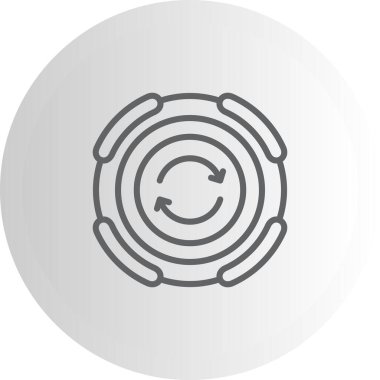 Minimalist simge merkezde saat yönünde dairesel bir hareket oluşturan iki küçük oklu bir dizi eşmerkezli daireler içerir..