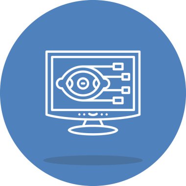 Bağlantı düğümleri ile bir göz sembolü gösteren bilgisayar monitörü simgesi, gözetim uygulamaları veya veri görselleştirme web sayfaları için uygundur.