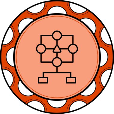 Bir kare çerçevedeki dört dairesel düğüme bağlı merkezi bir üçgen içeren geometrik diyagram, iki dikdörtgen baz birimine kadar dallanıyor. Uygulama için uygun simge.