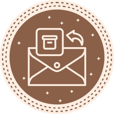 Karton kutu sembollü minimalist bir zarf simgesi ve dairesel arkaplan üzerinde dokulu fırça darbesi ile eğimli arka ok