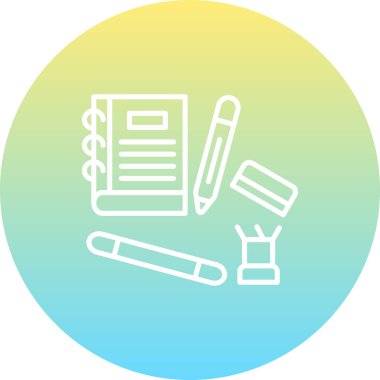 Defter, kalemler, silgi ve fosforlu kalemler düzenlenmiş.