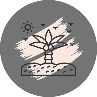 Kumlu sahilde güneşli bir palmiye ağacı