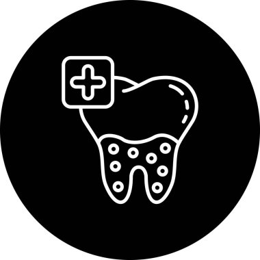 Diş minelerinin korunmasını veya profesyonel diş sağlığı hizmetlerini temsil eden tek bir diş ve sağlık sembolü başlığın yanında yer alır..