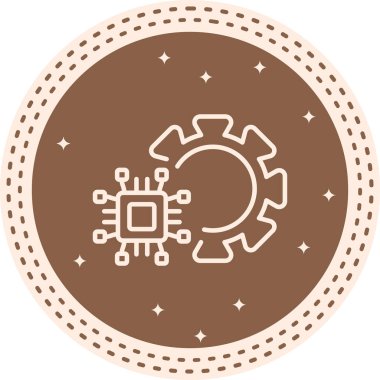 Sistem optimizasyon uygulamaları veya donanım ayarı web sayfaları için uygun bir mikroçip ile entegre mekanik dişli teknik yapılandırma simgesi.