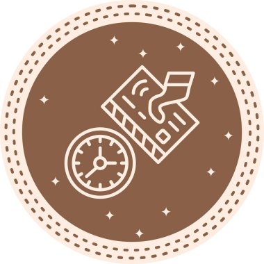 Kahverengi arkaplanda saat ve bilet simgesi