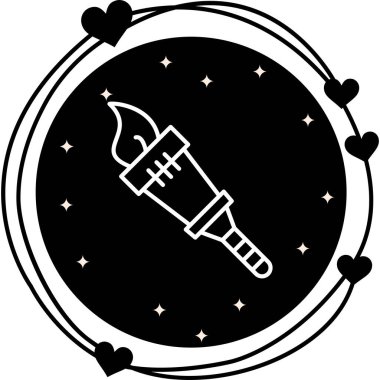 Kalplerle çevrili basit meşale simgesi