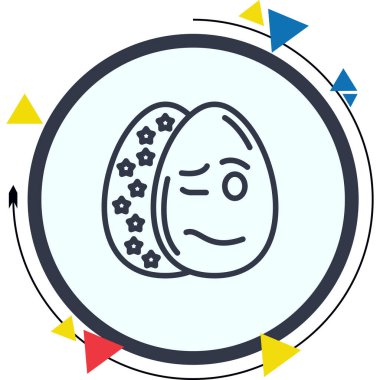 İki desenli Paskalya yumurtası yan yana durur, bir yumurta baş döndürücü bir yüz ifadesi, göz kırpan bir göz ve kafası karışık bir ağız gösterir..