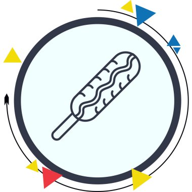 Çemberin merkezindeki çubukta yiyecek uygulamaları için uygun bir mısırlı sosis çizimi..