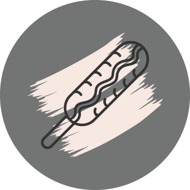 Çemberin merkezindeki çubukta yiyecek uygulamaları için uygun bir mısırlı sosis çizimi..