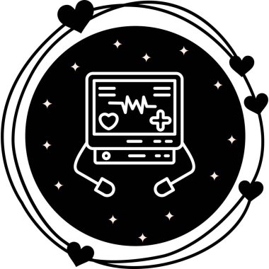 Kalp atışı ve sağlık sembolleri gösteren kalp monitörü