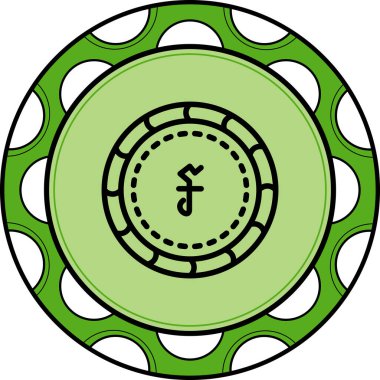 İçinde siyah sembol olan dairesel yeşil çip.