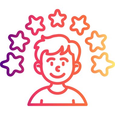 Yuvarlak arka planda yedi yıldızlı genç adam..