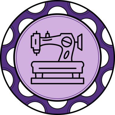 Mor dairesel arkaplanda dikiş makinesi simgesi