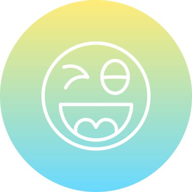 Göz kırpan ve ağzı açık gülen yüz.