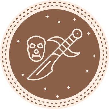 Korsan kafatası ve testere ağızlı avcı bıçağı. Uygulama için uygun simge.