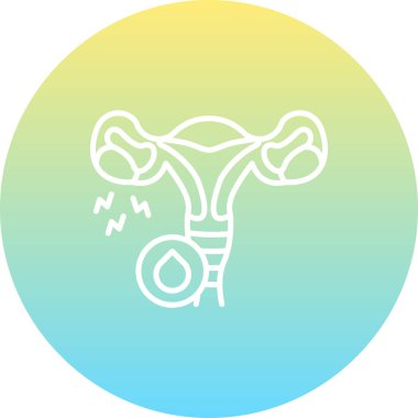 Dölyatağı boruları ve yumurtalıkları olan rahim ana hatları gradyan dairesel arkaplan içinde damla simgesi gösteriyor. Uygulamalar veya web sayfaları için üreme sağlığı tıbbi görselleştirmesi.