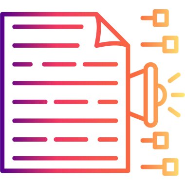 Bir megafon ve bağlantı düğümlerine sahip belge simgesi, pazarlama uygulamaları veya veri yayınlama web sayfaları için uygundur.