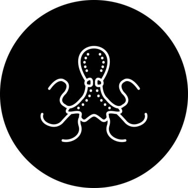 Dairesel çerçeve içinde desenli arkaplan seti olan minimalist ahtapot simgesi