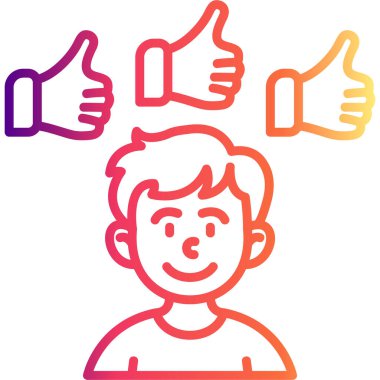 Sosyal medya geribildirim grafikleri, gözden geçirme uygulamaları veya topluluk web sayfaları için uygun başparmakları olan gülümseyen bir çocuğu gösteriyor.