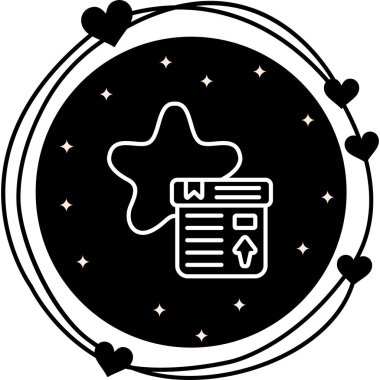 Star shape surrounded by hearts and box