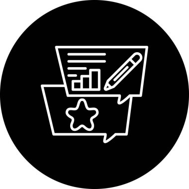 Two speech bubbles with charts and pen