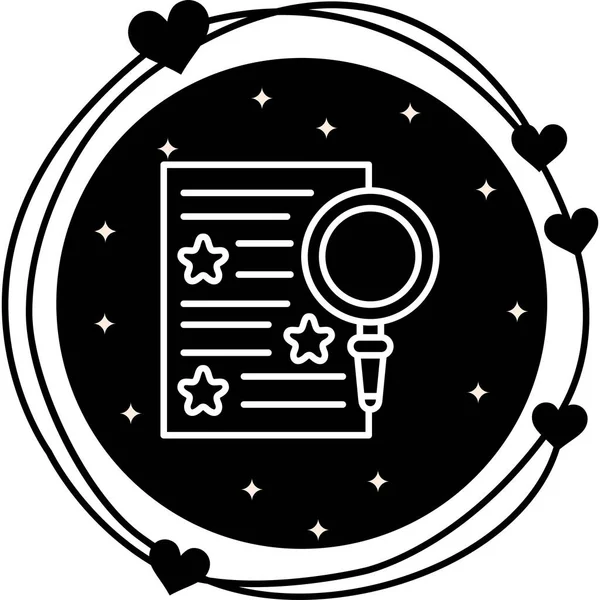 Document with magnifying glass and stars