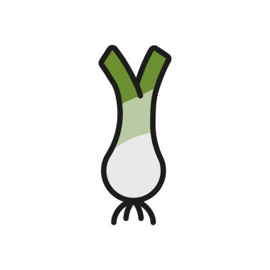 Taze yeşil sebzeleri temsil eden pırasa ikonu besin, yemek pişirme ve organik yaşam tarzını sembolize ediyor..