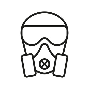 Temiz ve minimal endüstriyel, tıbbi ve güvenlik arayüzü görselleri için çizgi solunum maskesi simgesi.