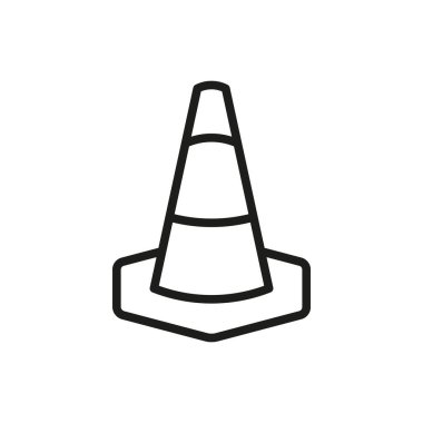 Basit, modern ve minimal güvenlik ve inşaat görselleri için çizgi koni bariyeri simgesi.