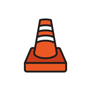 Canlı ve detaylı güvenlik ve uyarı görselleri için çizgi koni bariyer simgesi renk.